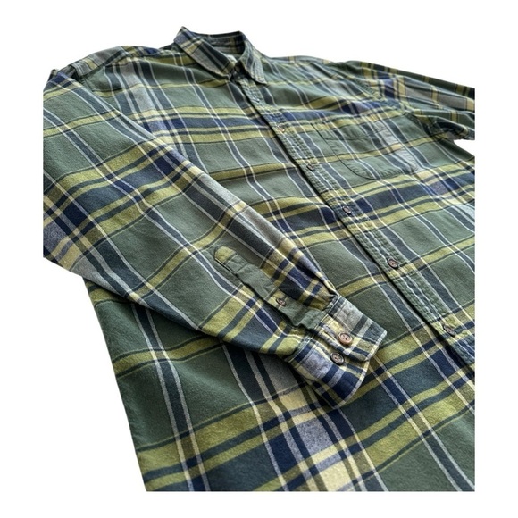 Eddie Bauer Vintage Flannel Button Down Regular Fit Plaid Green Mens Large - Picture 6 of 11